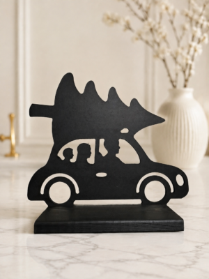 Rodzinne auto z choinką — baza florystyczna biała, 31 x 35 cm
